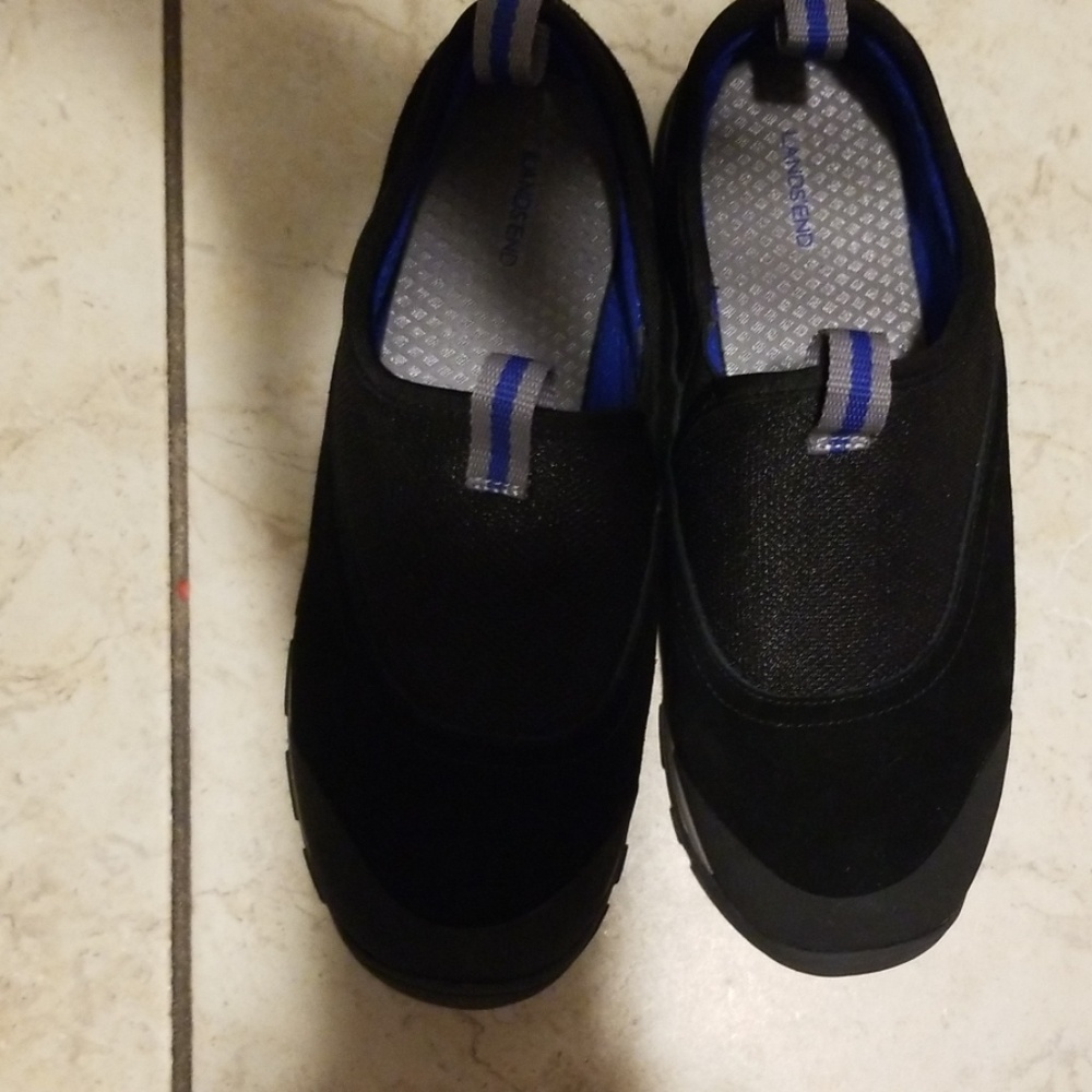 Lands End Black Suede Slip on Boys Sneakers